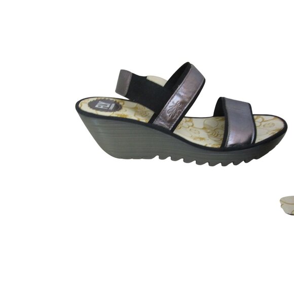 Fly London Yaco Graphite Leather Wedge Sandals US9 EU40 - Picture 3 of 6
